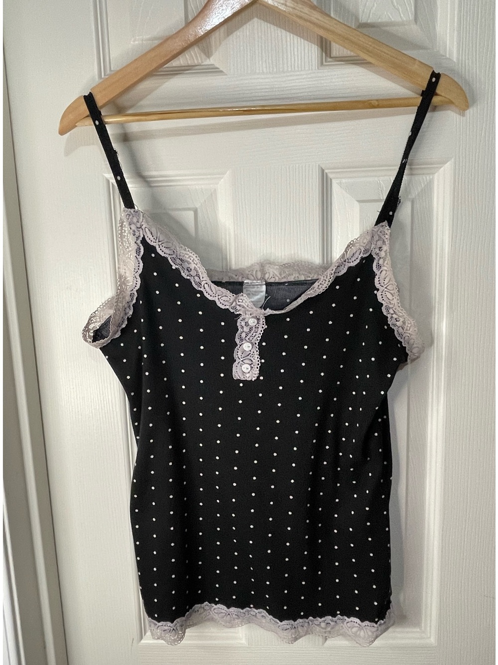 Vintage Black Cream Polka Dot Lace Trim Y2K Retro Camisole size Small